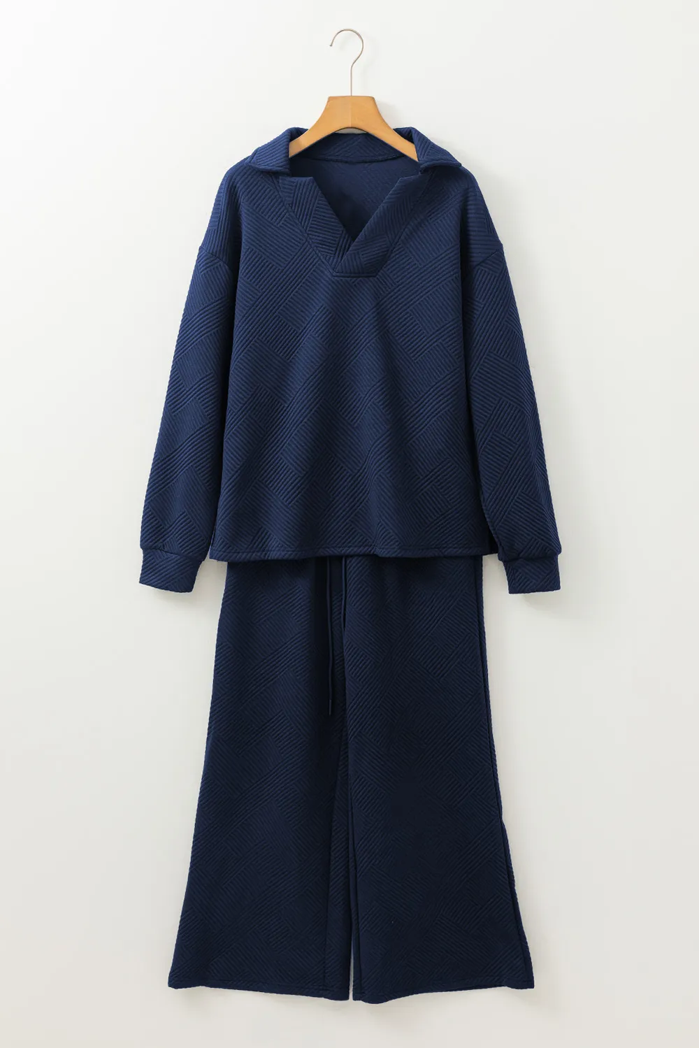 Textured Collared Neck Top and Wide Leg Pants Set, image 19
