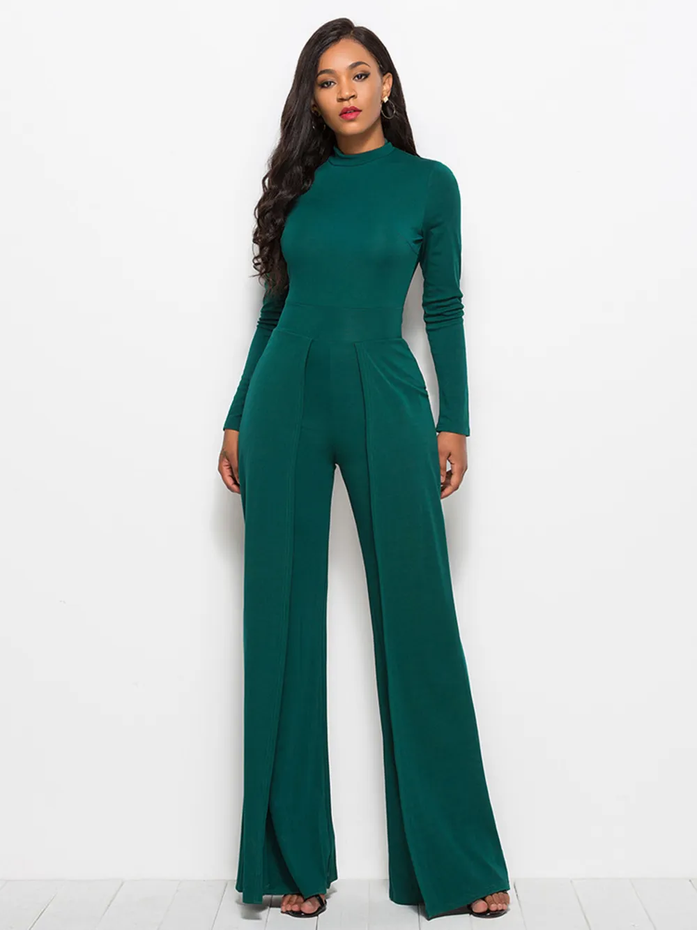 Long Sleeve Mock Neck Wide Leg Jumpsuit, image 16
