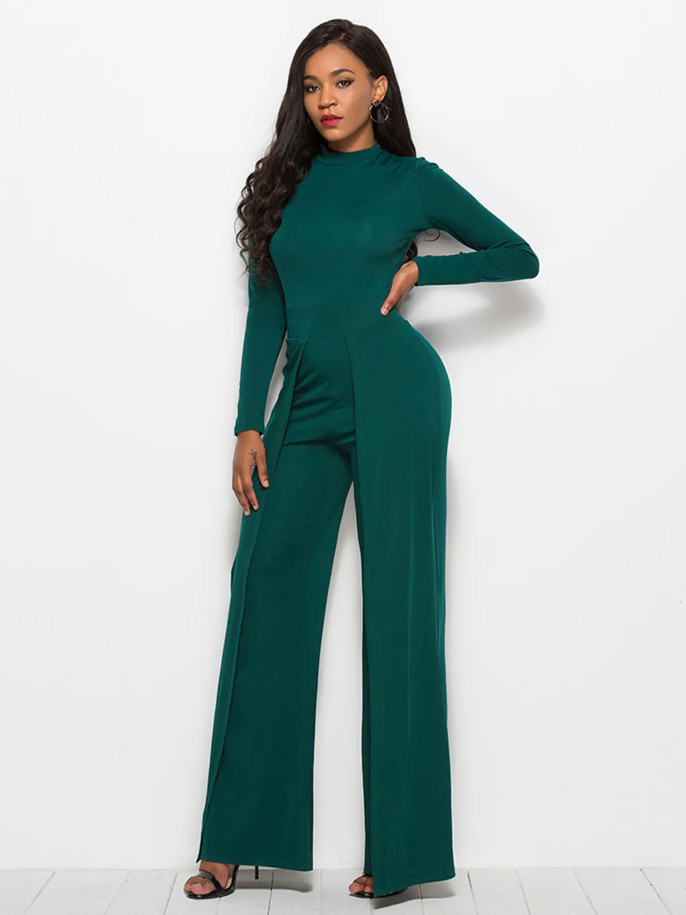 Long Sleeve Mock Neck Wide Leg Jumpsuit, image 17