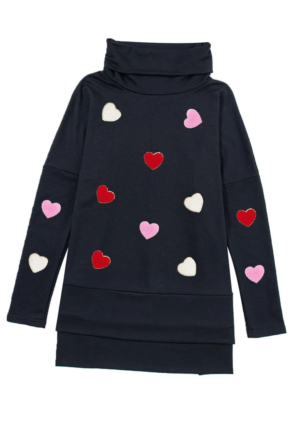 Valentine’s Day Heart Patched Turtleneck Long Sleeve Top, image 2