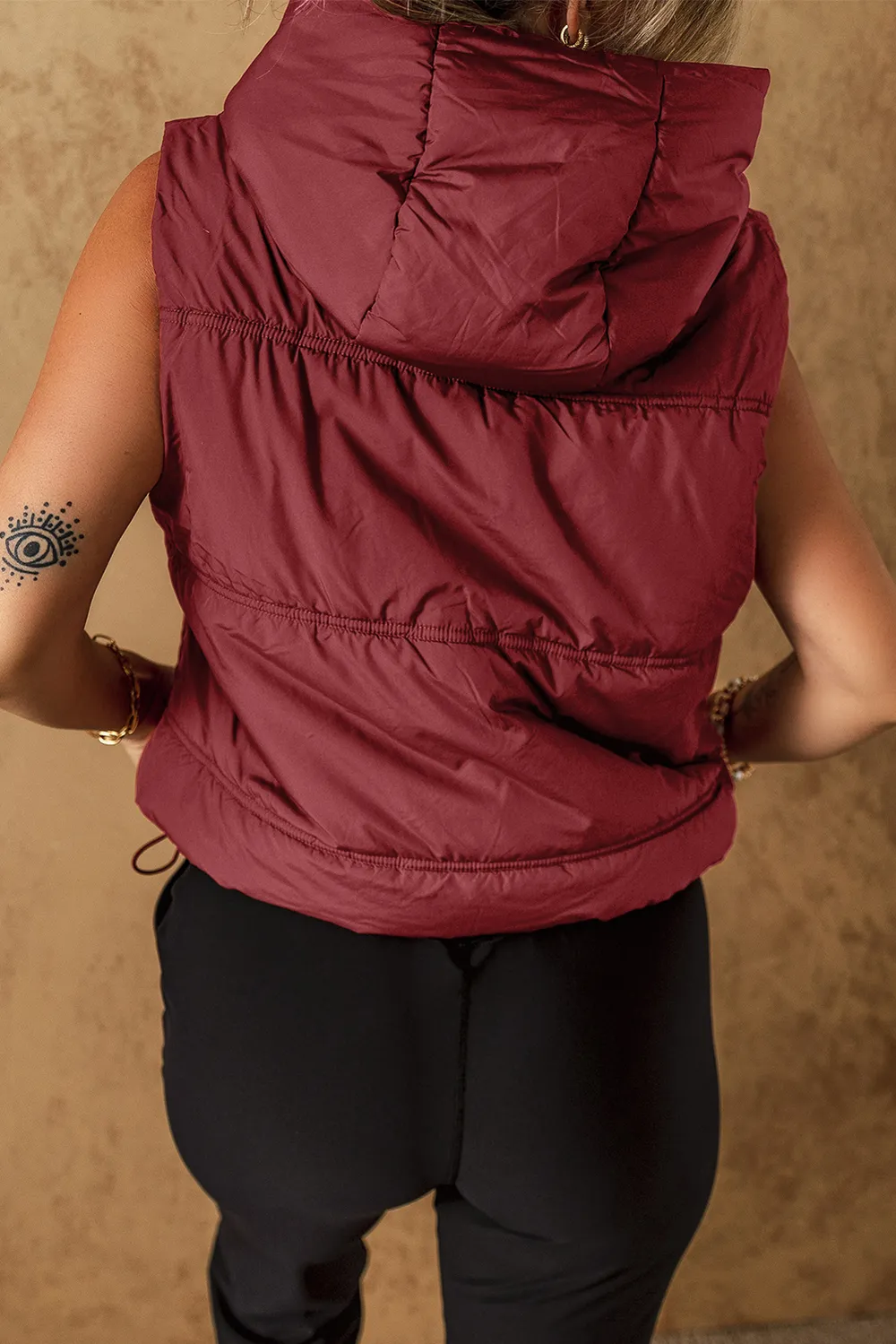 Drawstring Zip Up Hooded Vest Coat, image 8