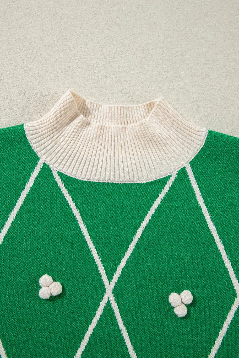 Diamond Pattern Contrast Trim Mock Neck Sweater, image 2
