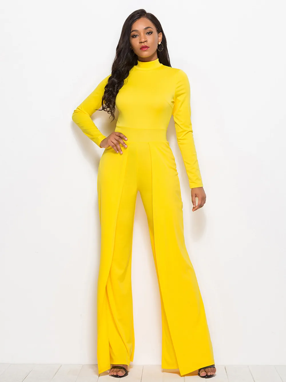 Long Sleeve Mock Neck Wide Leg Jumpsuit, image 18
