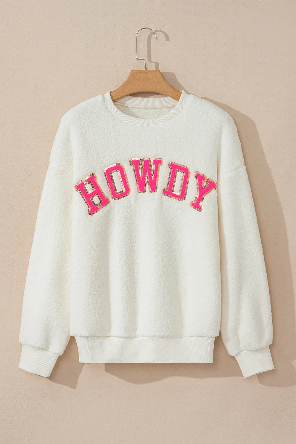 HOWDY Patched Round Neck Sherpa Sweatshirt, image 8