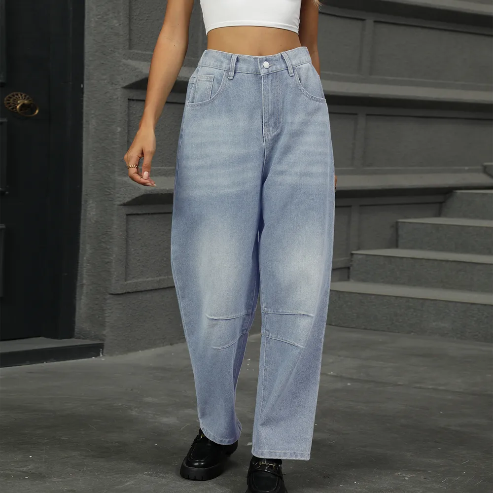 Half Elastic Waist Straight Leg Jeans, image 2