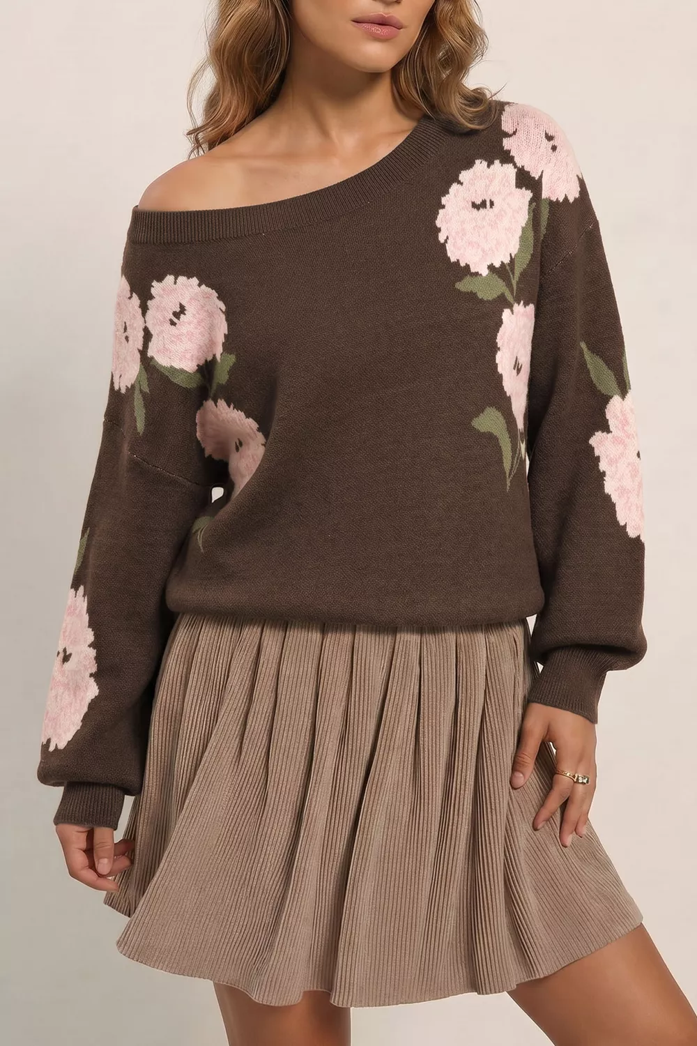 Floral Print Drop Shoulder Relaxed Sweater, image 6