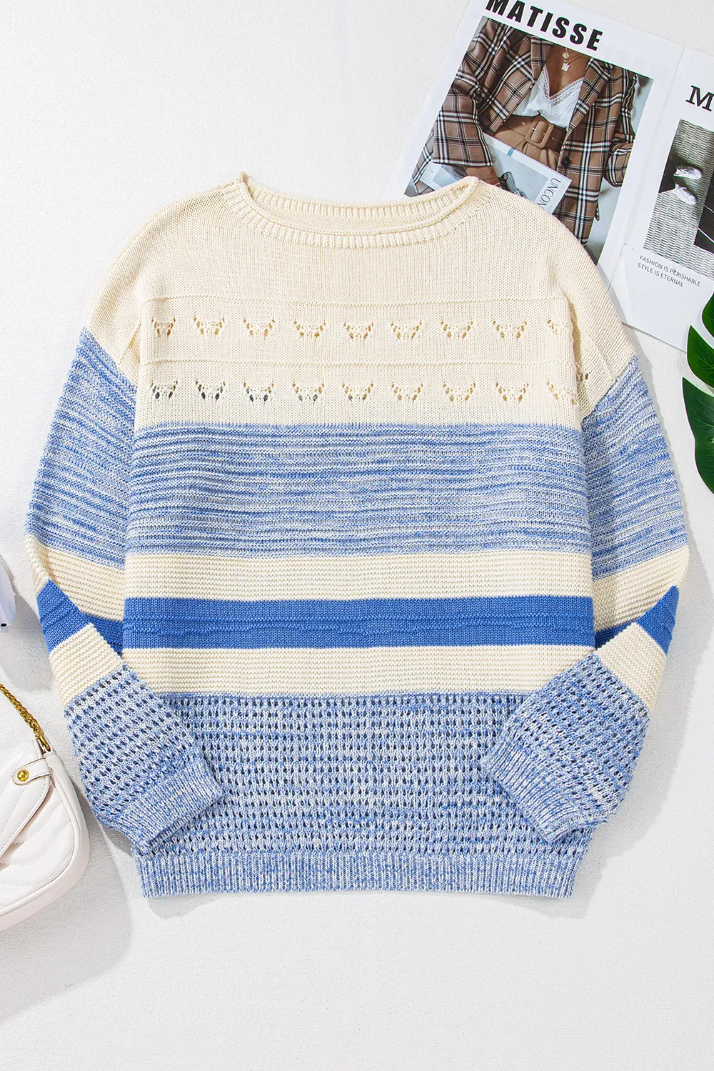 Contrast Round Neck Long Sleeve Sweater, image 4
