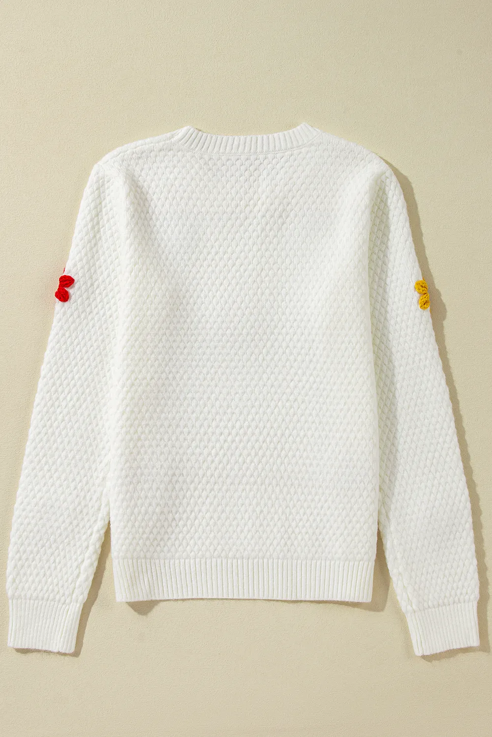 Crochet Flower Round Neck Long Sleeve Sweater, image 8