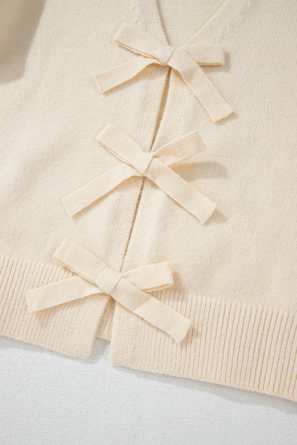 Bowknot Front V Neck Long Sleeve Sweater, image 7