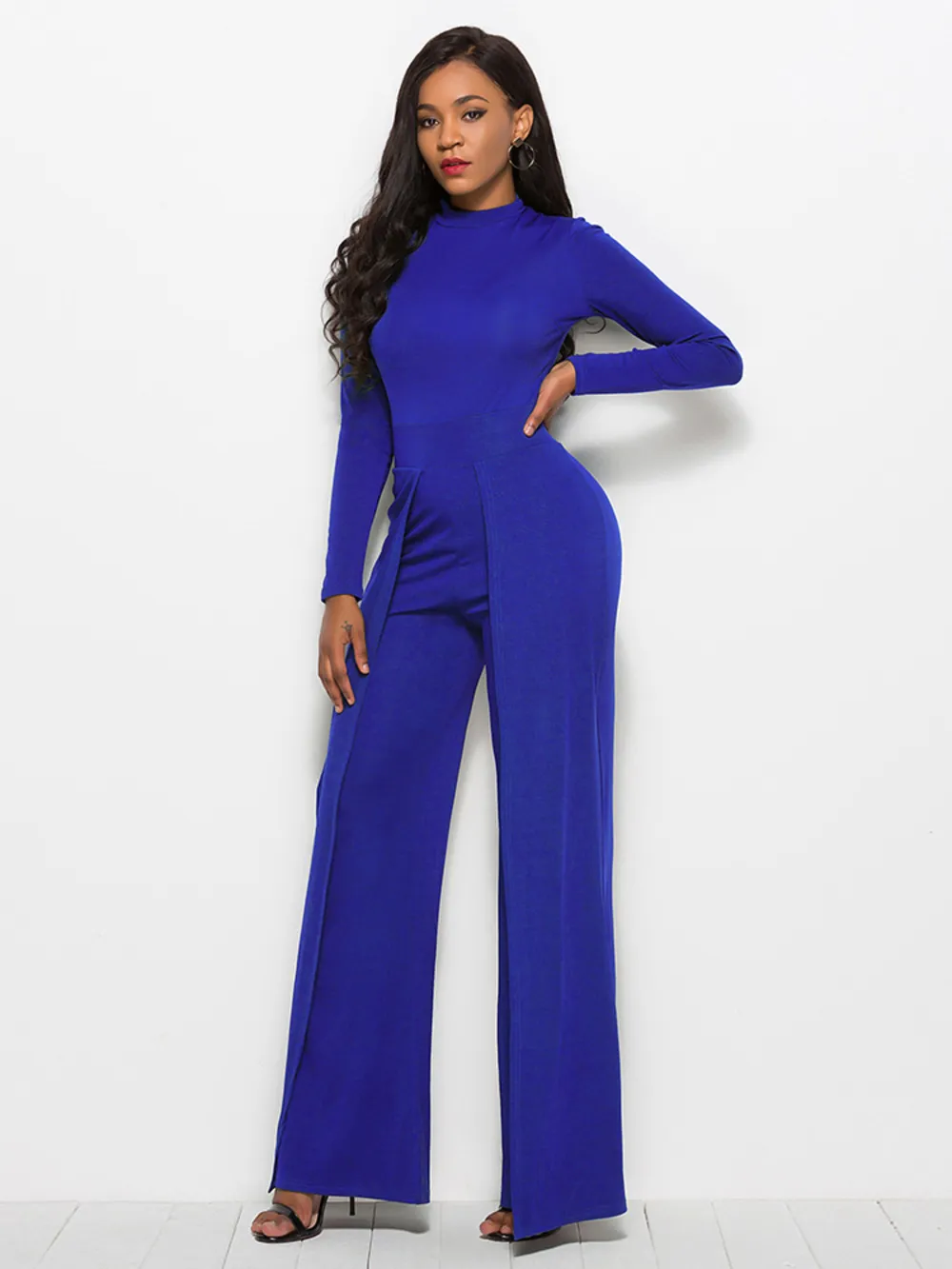 Long Sleeve Mock Neck Wide Leg Jumpsuit, image 19