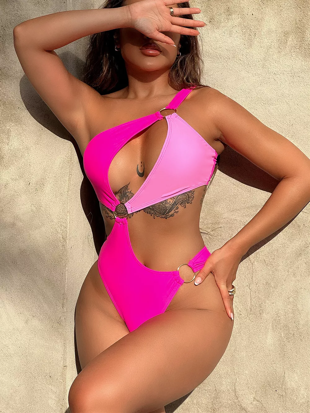 One-Shoulder Cutout Ring Detail One-Piece Swimsuit, image 2