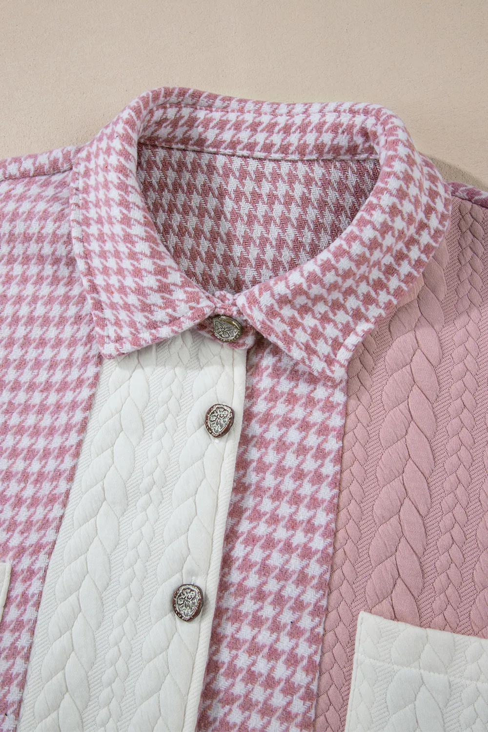 Color Block Houndstooth Collared Neck Shacket, image 6