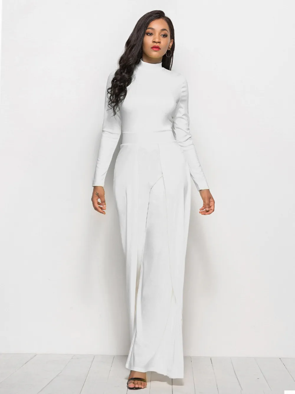 Long Sleeve Mock Neck Wide Leg Jumpsuit, image 20