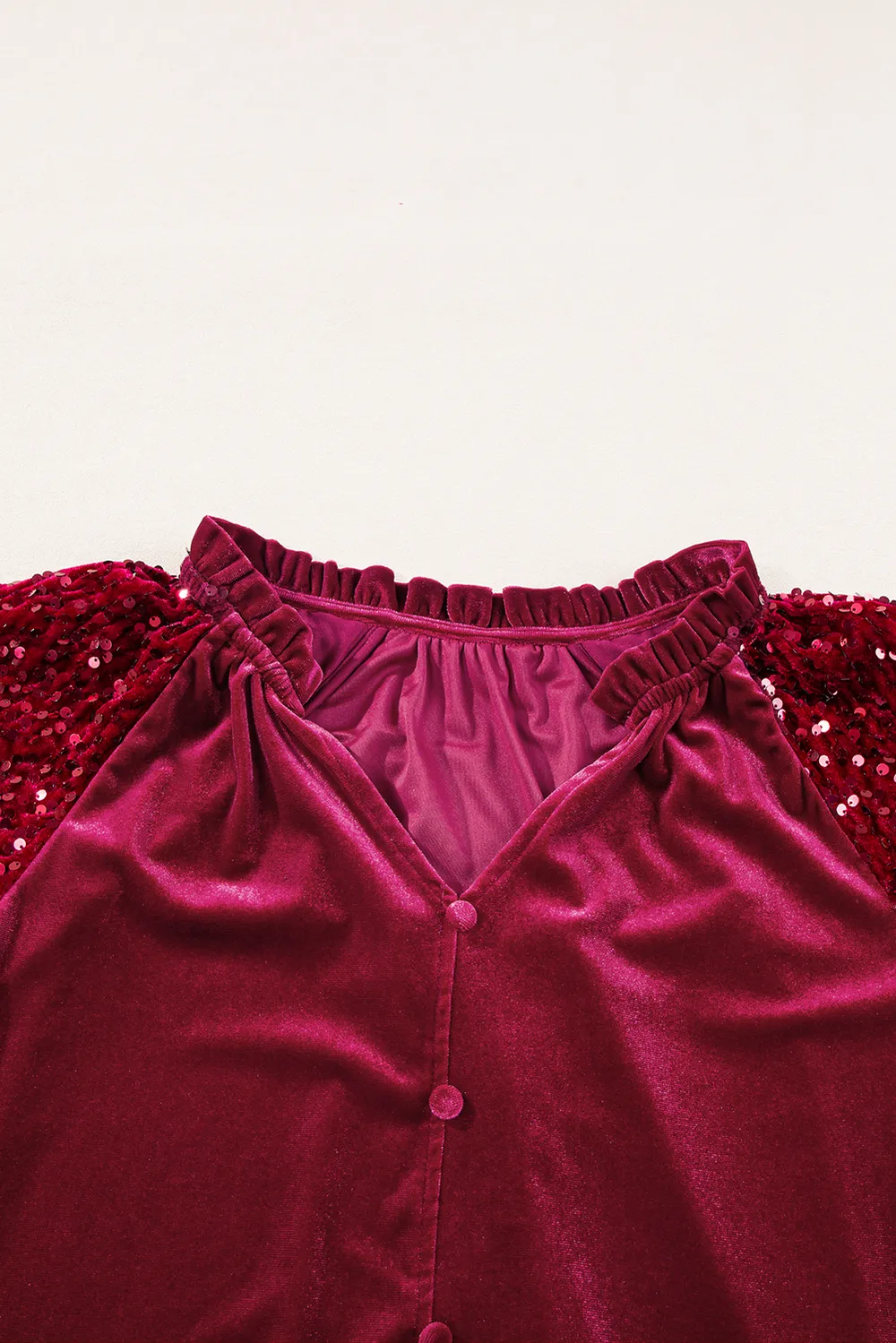 Sequin Notched Long Sleeve Blouse, image 4