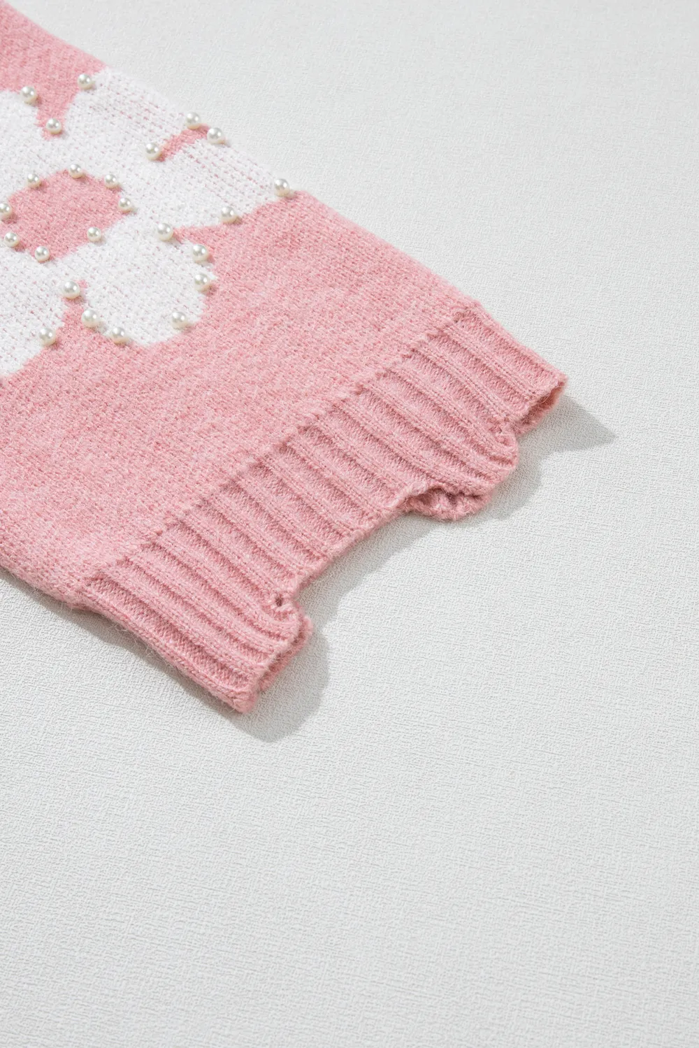 Pearl Trim Flower Round Neck Sweater, image 9