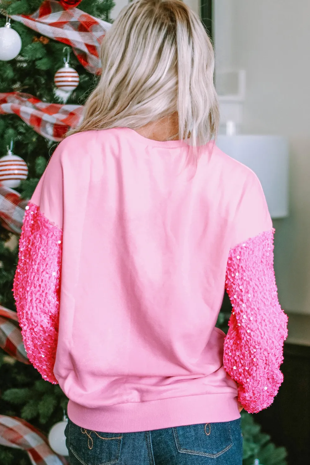 Valentine’s Day Sequin Heart Long Sleeve Sweatshirt, image 3