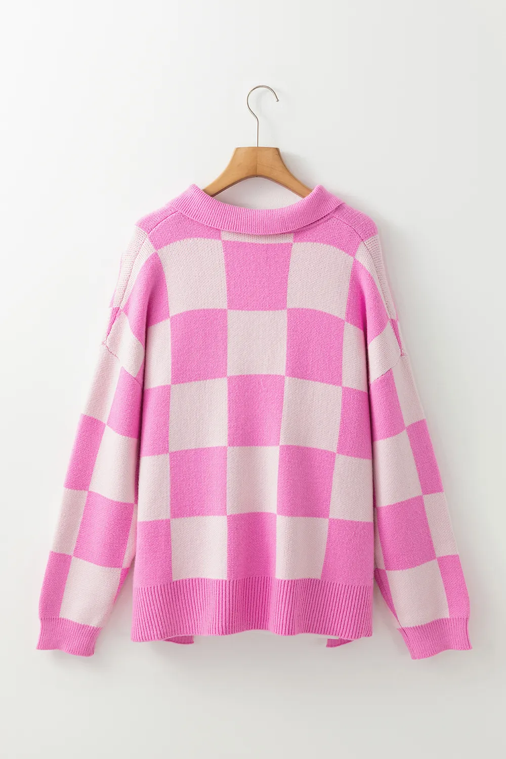 Slit Checkered Half Button Long Sleeve Sweater, image 7