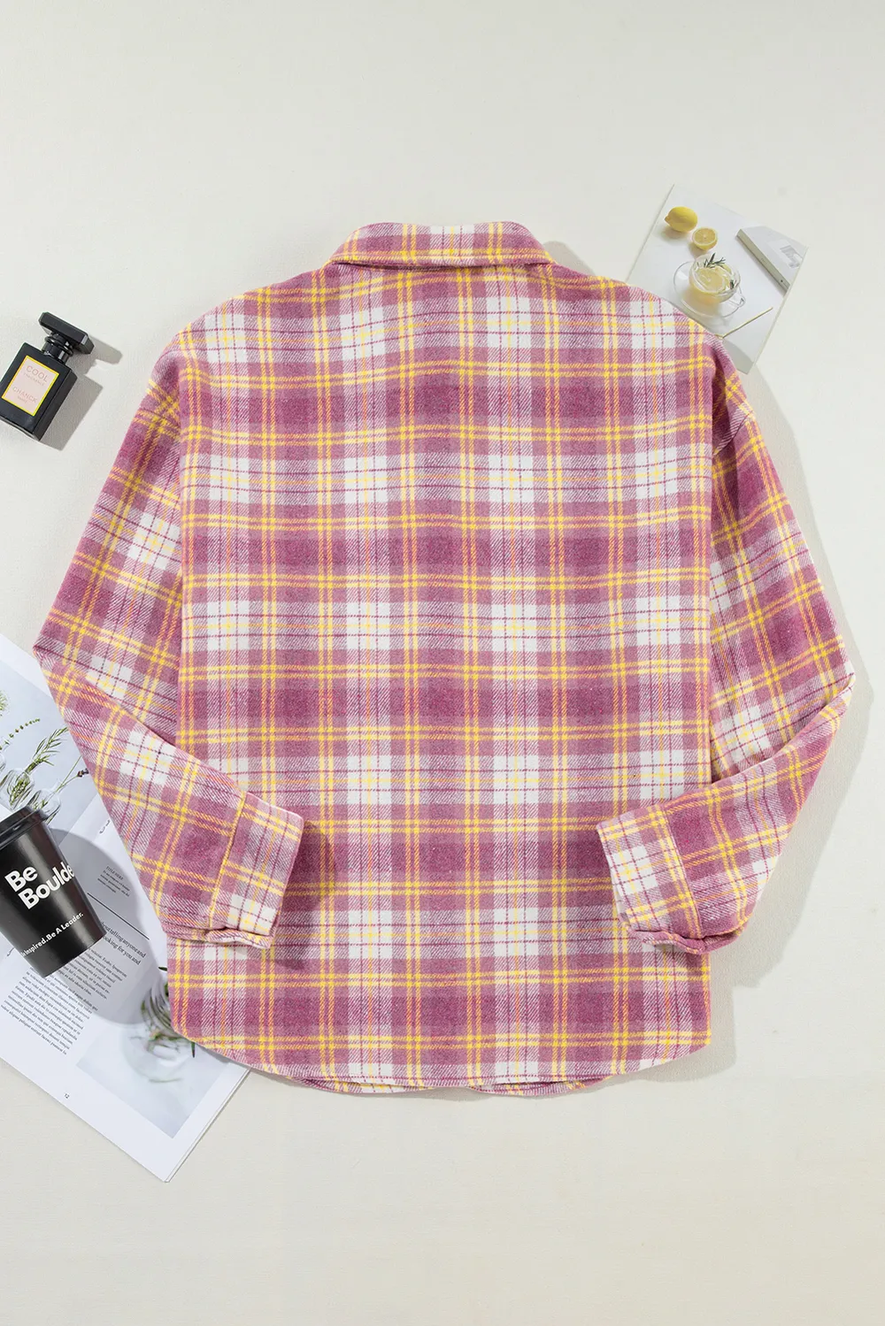 Plaid Collared Neck Button Up Shacket, image 7