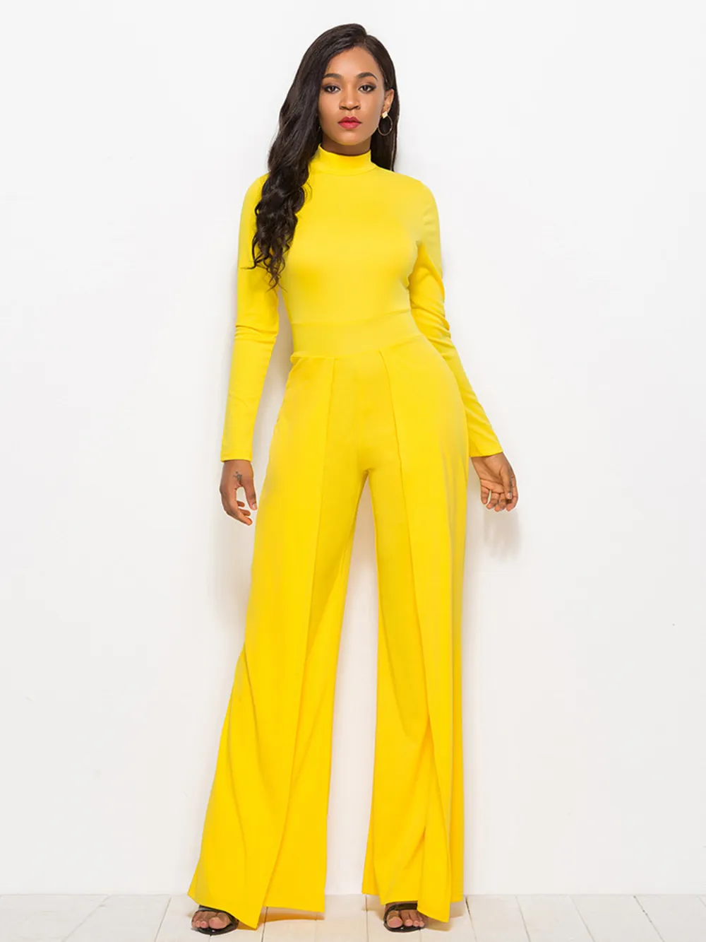 Long Sleeve Mock Neck Wide Leg Jumpsuit, image 21