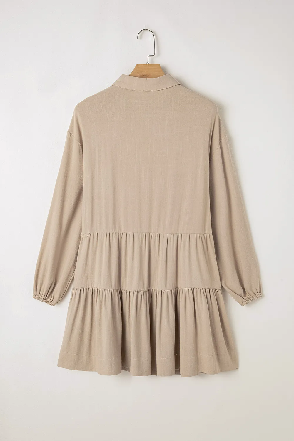 Tiered Collared Neck Balloon Sleeve Shirt Dress, image 9