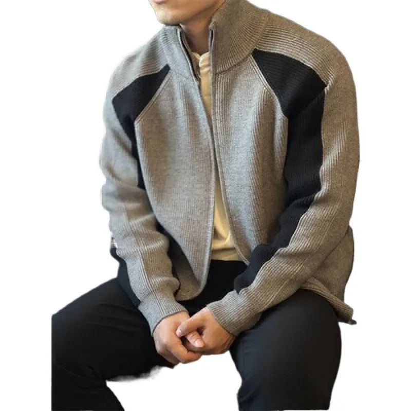 Men's Plus Size Color Block Ribbed Knit Zip-Up Cardigan, image 5