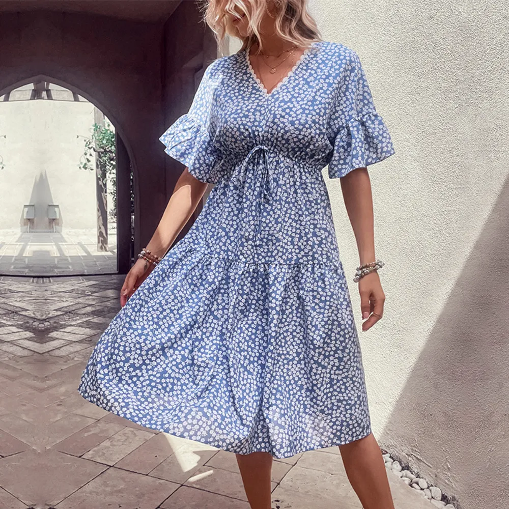 Floral Flounce Sleeve V-Neck Dress, image 4