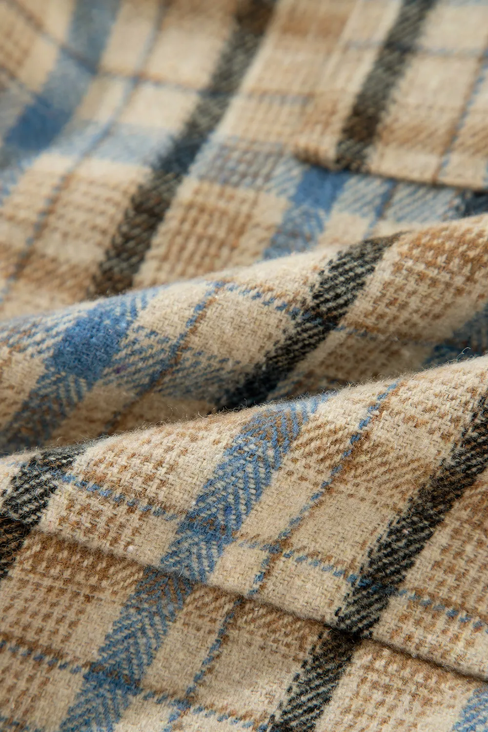 Drawstring Waffle Knit Patchwork Hooded Plaid Shacket, image 13