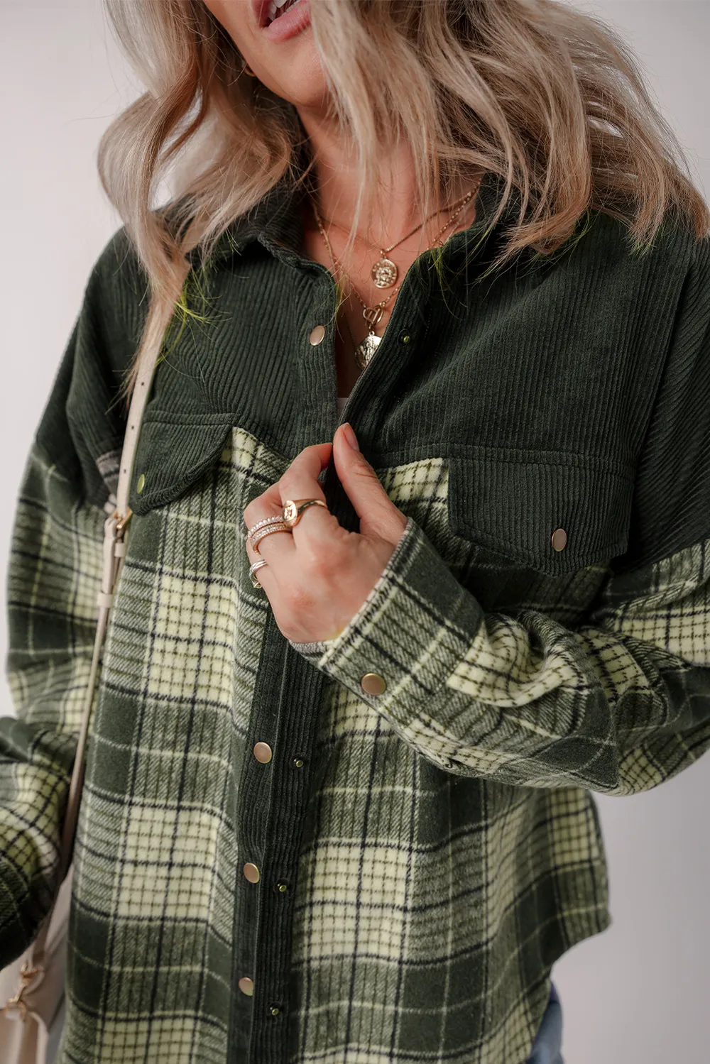 Snap Down Collared Neck Plaid Shacket, image 5