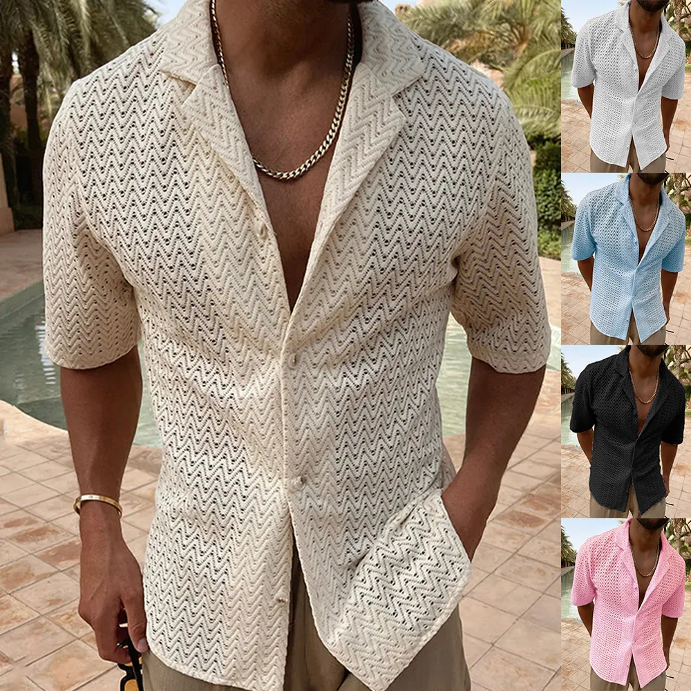 Men's Plus Size Herringbone Eyelet Button Down Knit Shirt, image 10