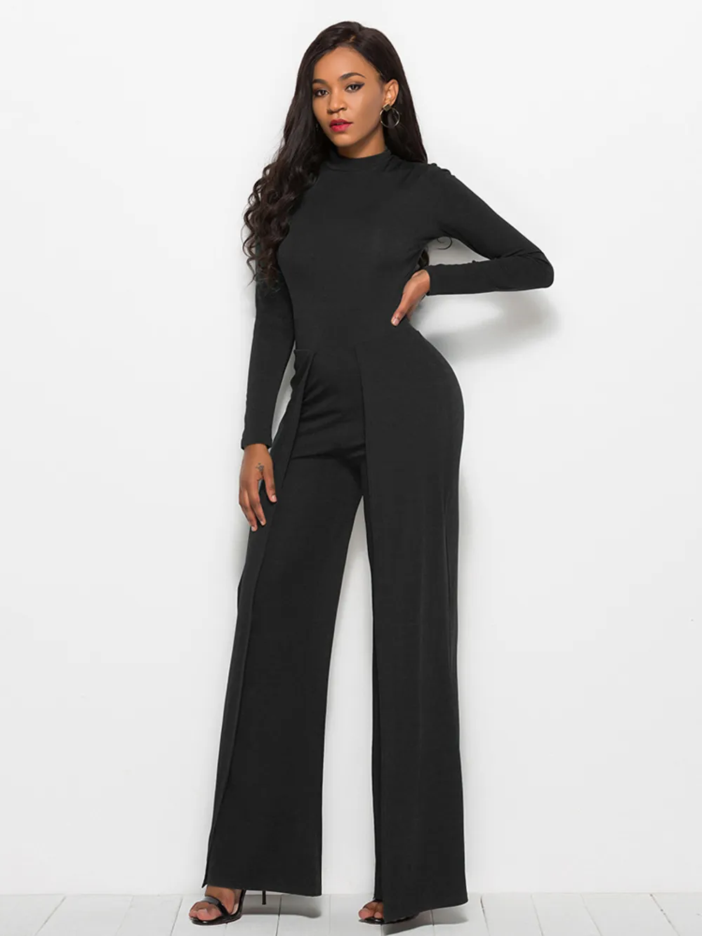 Long Sleeve Mock Neck Wide Leg Jumpsuit, image 22