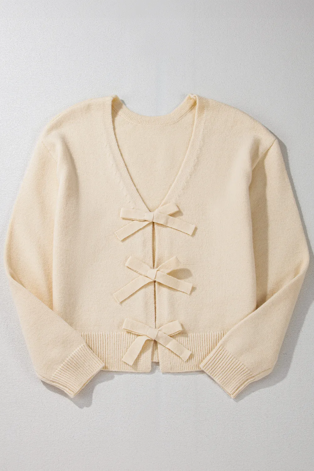 Bowknot Front V Neck Long Sleeve Sweater, image 8