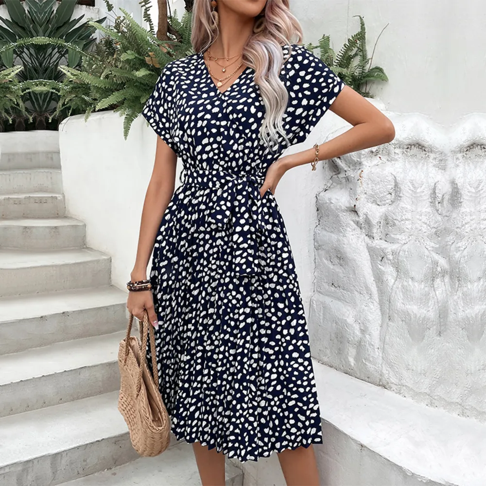 Printed Tie Waist A-Line Dress, image 3