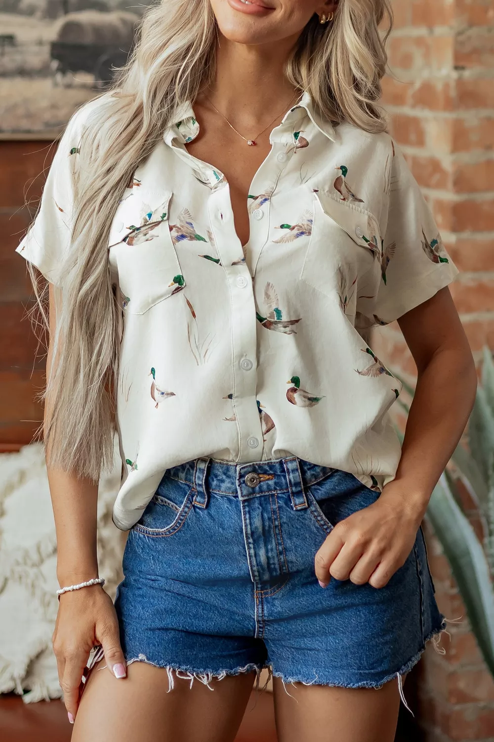 Mallard Printed Button Flap Pocket Short Sleeve Shirt, image 2