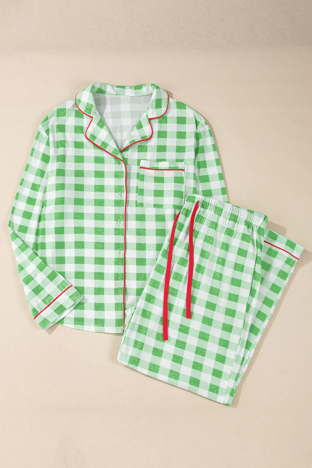 Plaid Collared Neck Long Sleeve Top and Pants Set, image 11