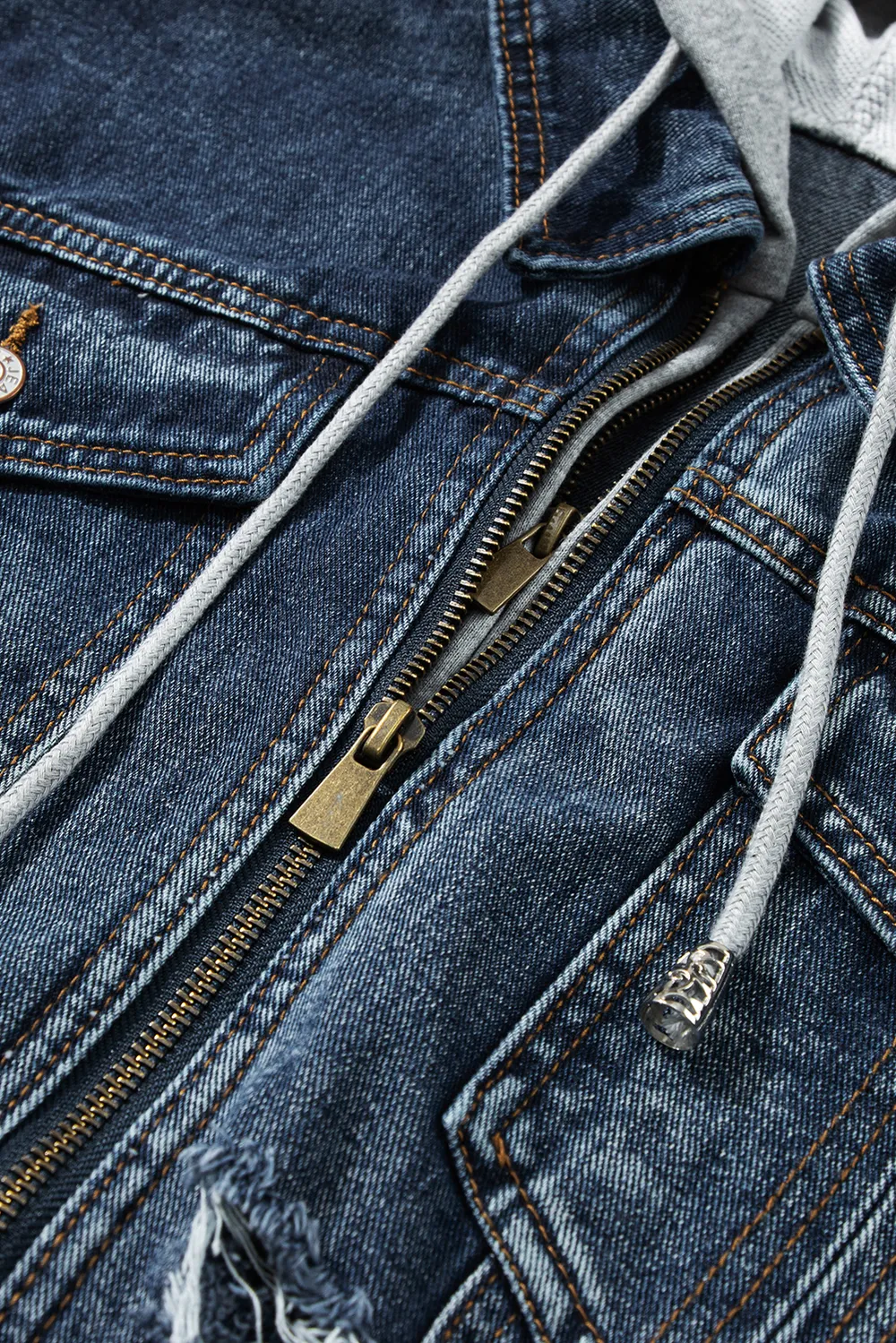 Fake Two-Piece Hooded Zip-Up Denim Jacket, image 7