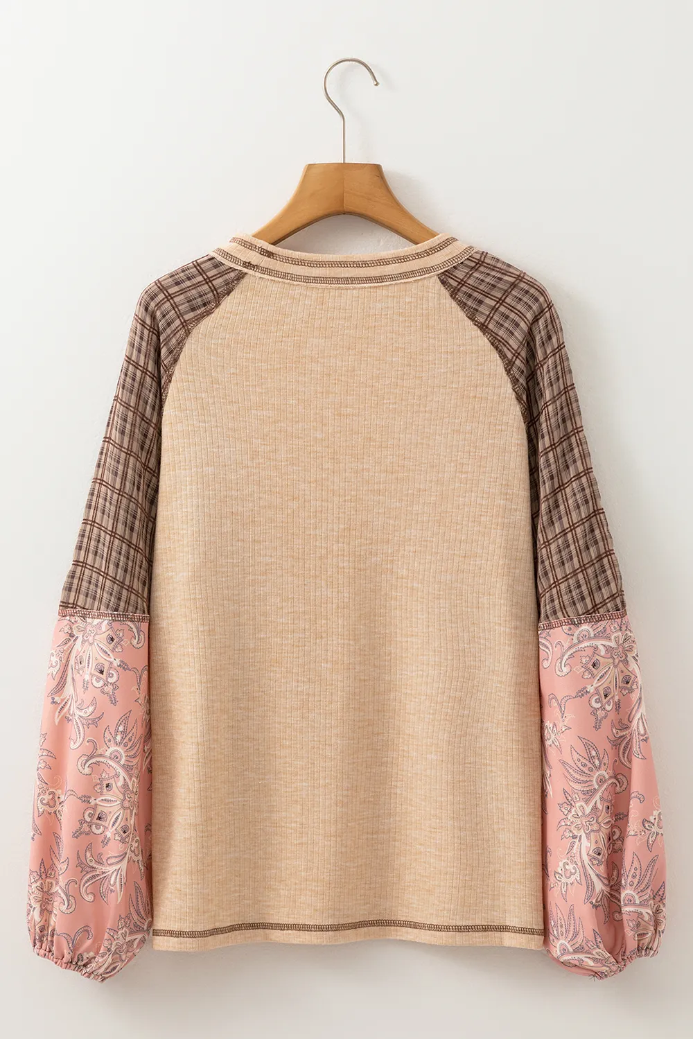 Plaid Floral Patchwork Round Neck Long Sleeve Top, image 10