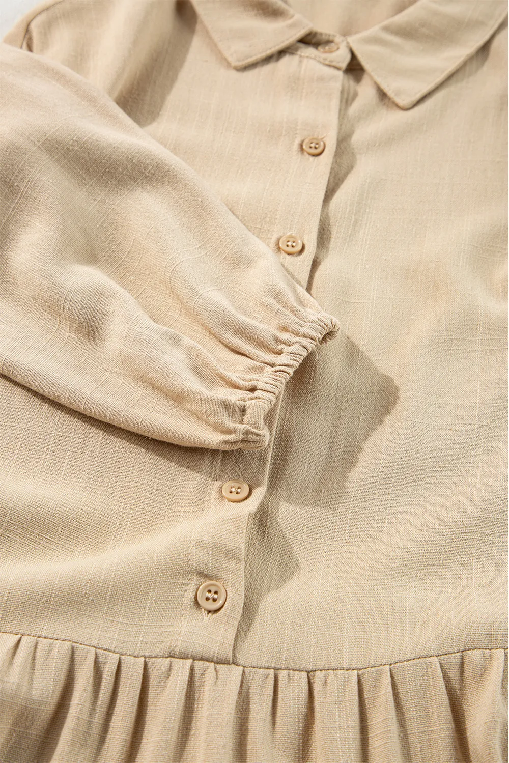 Tiered Collared Neck Balloon Sleeve Shirt Dress, image 10
