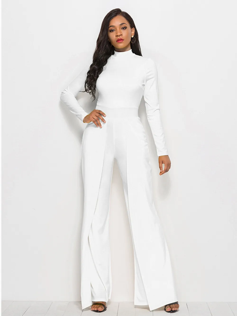 Long Sleeve Mock Neck Wide Leg Jumpsuit, image 24