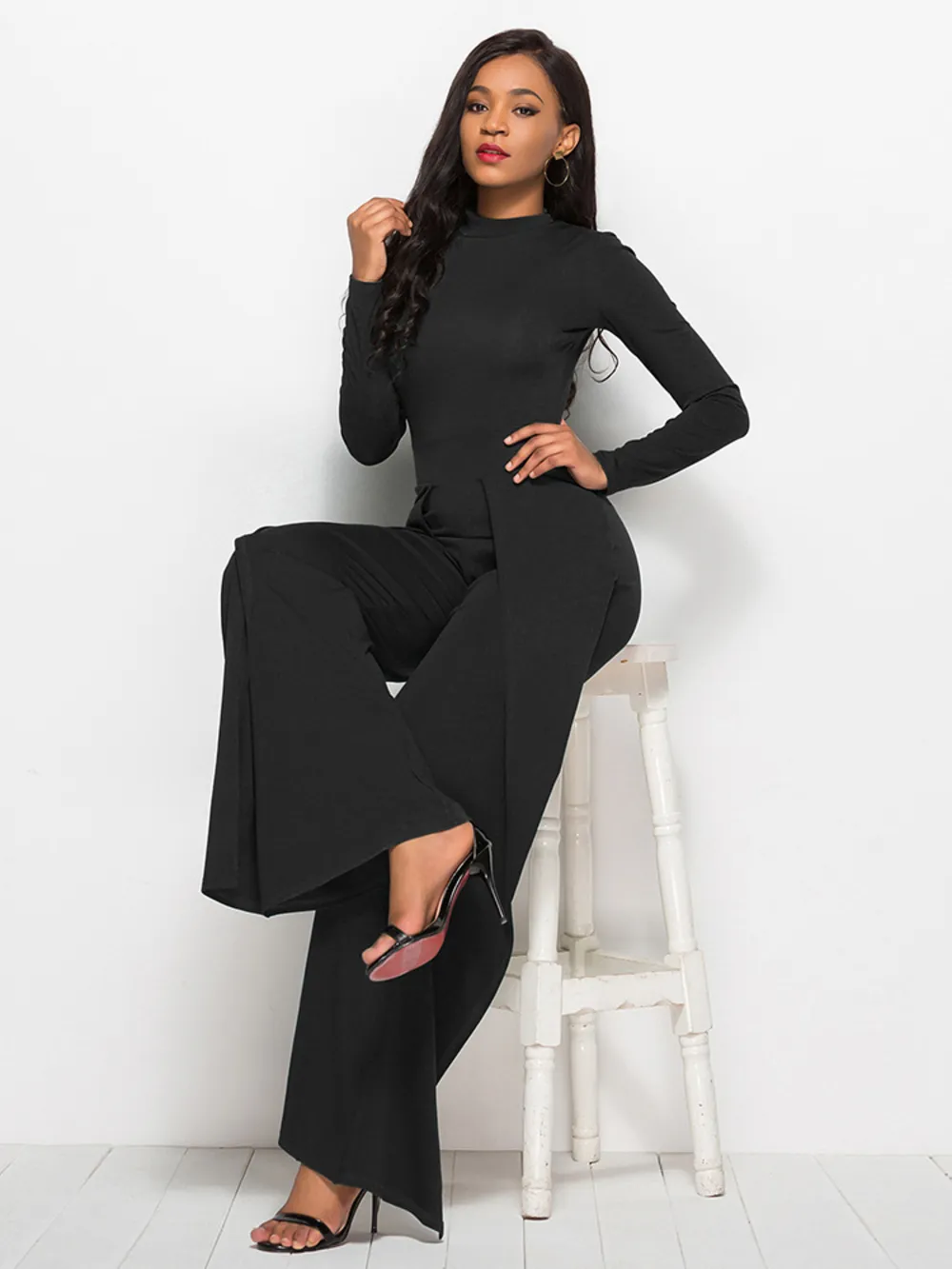 Long Sleeve Mock Neck Wide Leg Jumpsuit, image 25