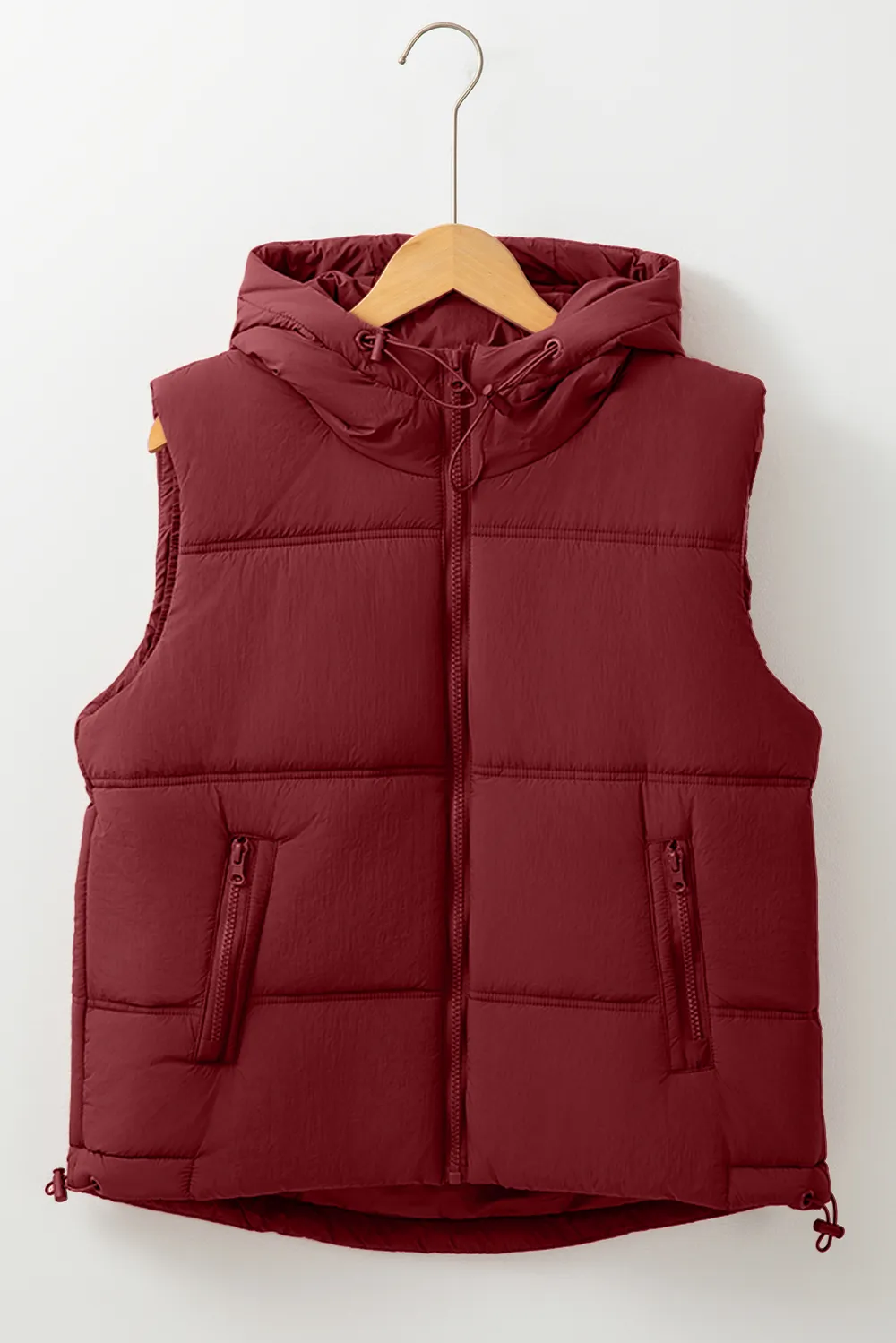 Drawstring Zip Up Hooded Vest Coat, image 12
