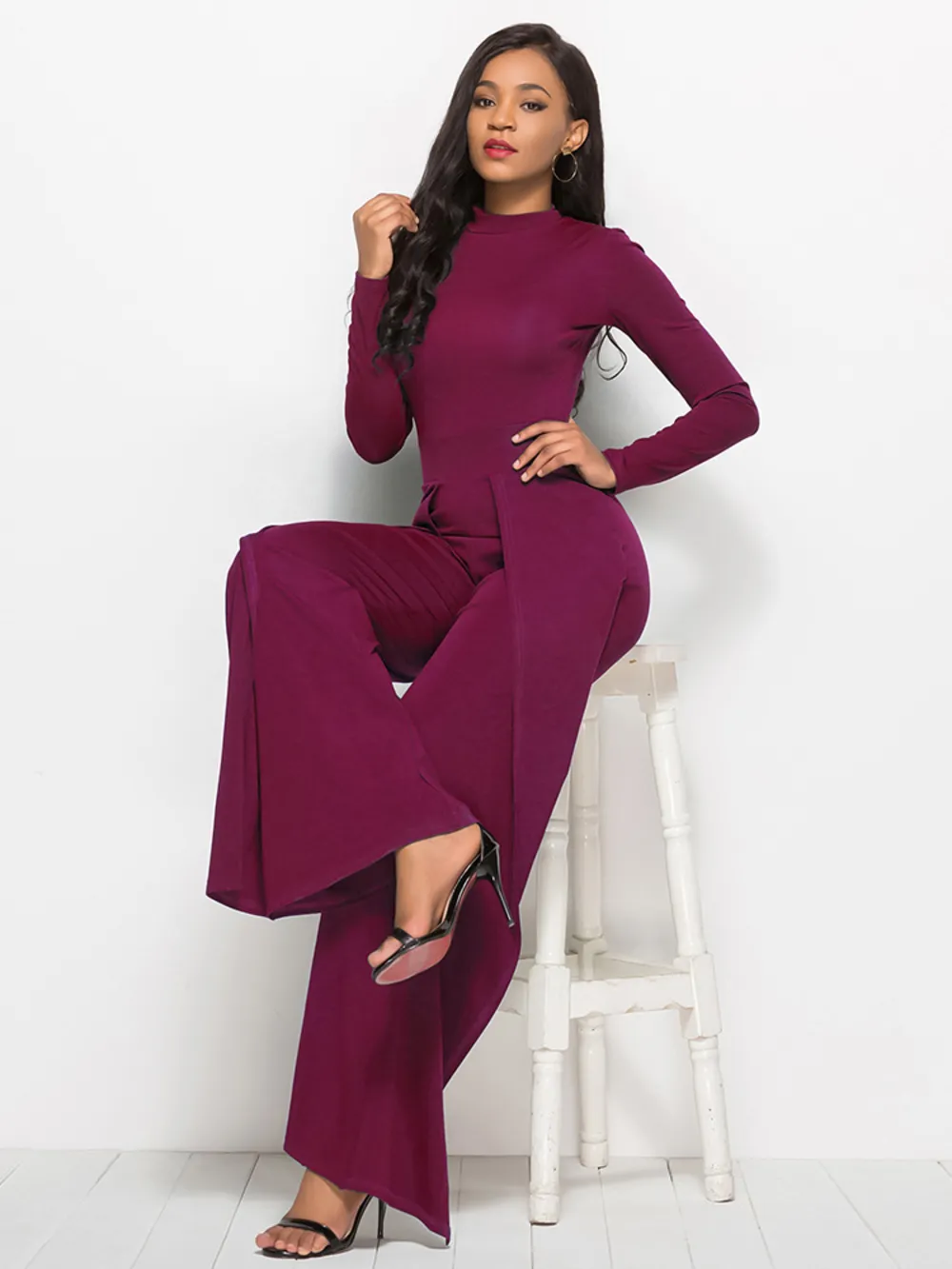 Long Sleeve Mock Neck Wide Leg Jumpsuit, image 26