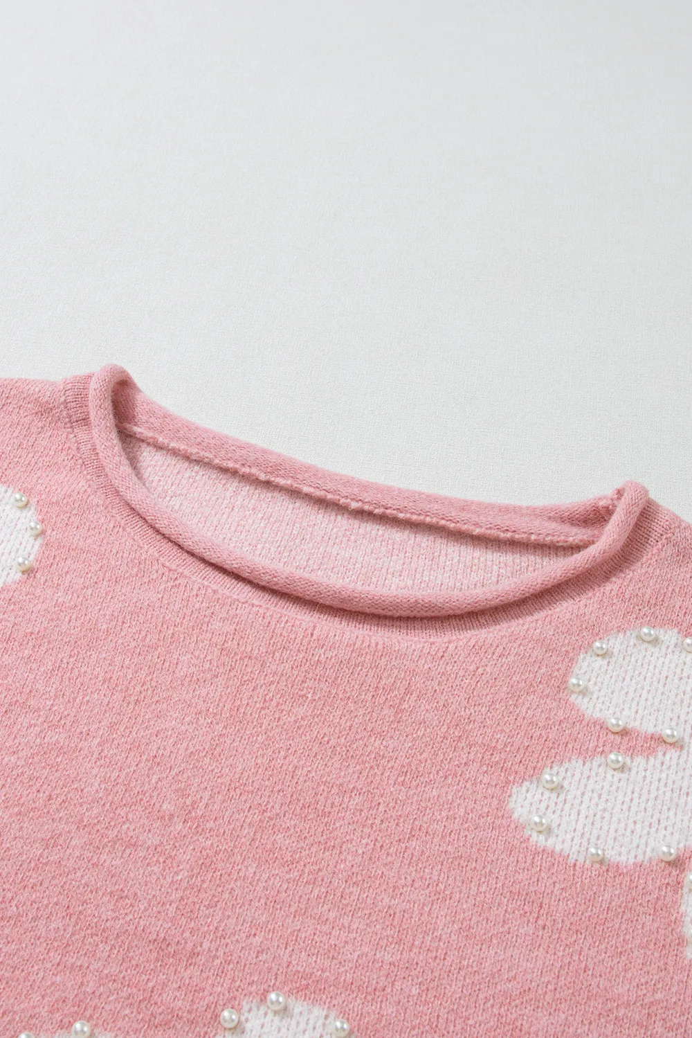 Pearl Trim Flower Round Neck Sweater, image 10