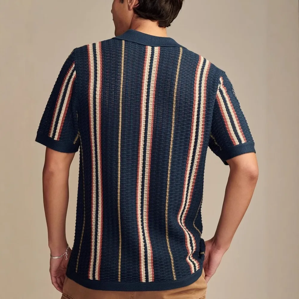 Men's Plus Size Striped Collared Neck Short Sleeve Shirt, image 2
