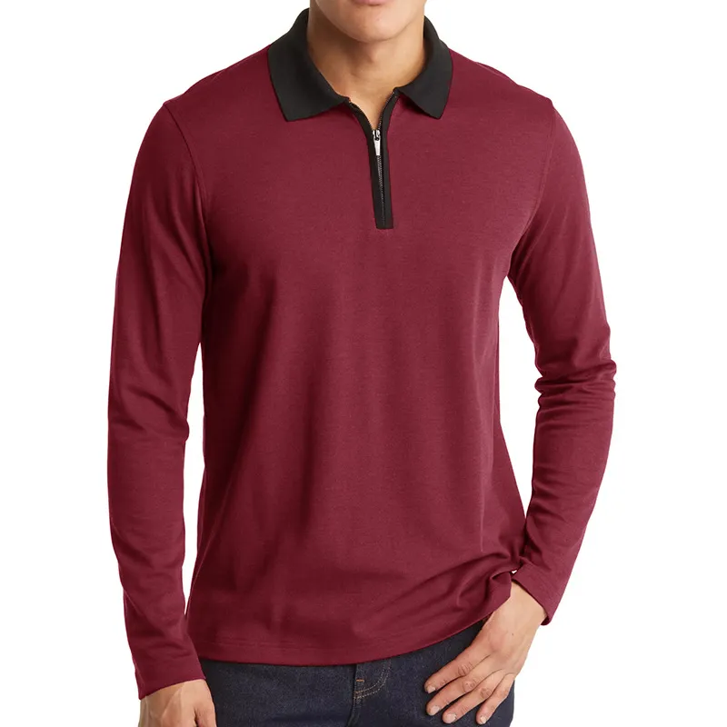 Men's Classic Long Sleeve Contrast Collar Polo Shirt, image 11