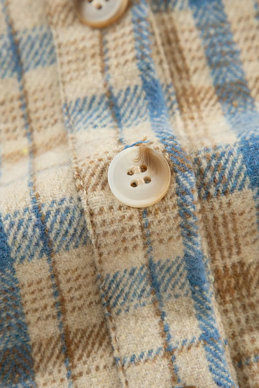 Drawstring Waffle Knit Patchwork Hooded Plaid Shacket, image 7