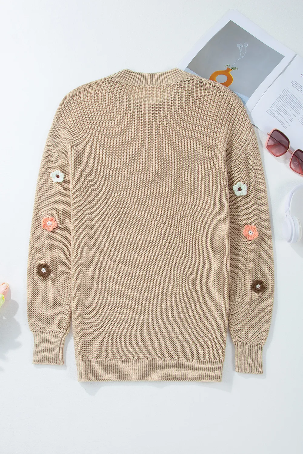 HELLO Flower Round Neck Long Sleeve Sweater, image 9