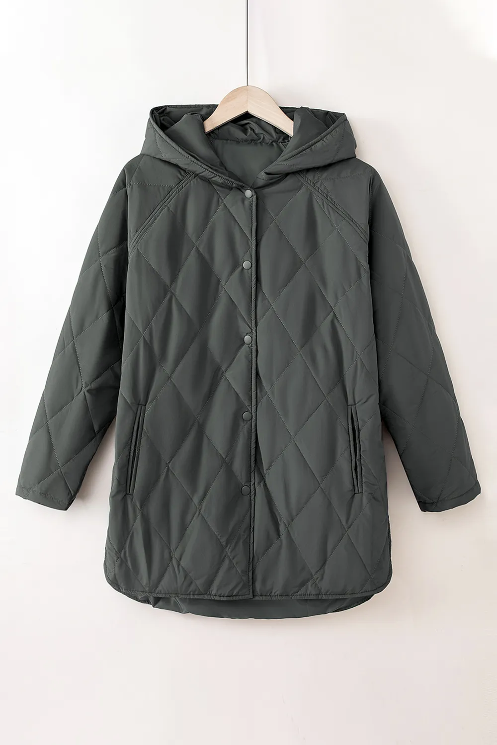 Snap Down Long Sleeve Quilted Winter Coat, image 19