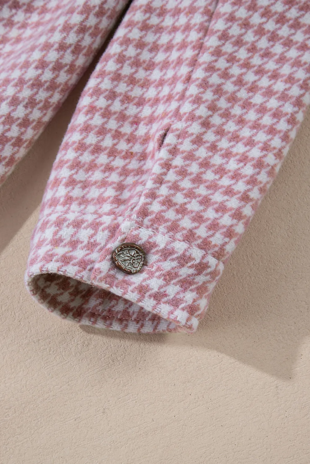 Color Block Houndstooth Collared Neck Shacket, image 15
