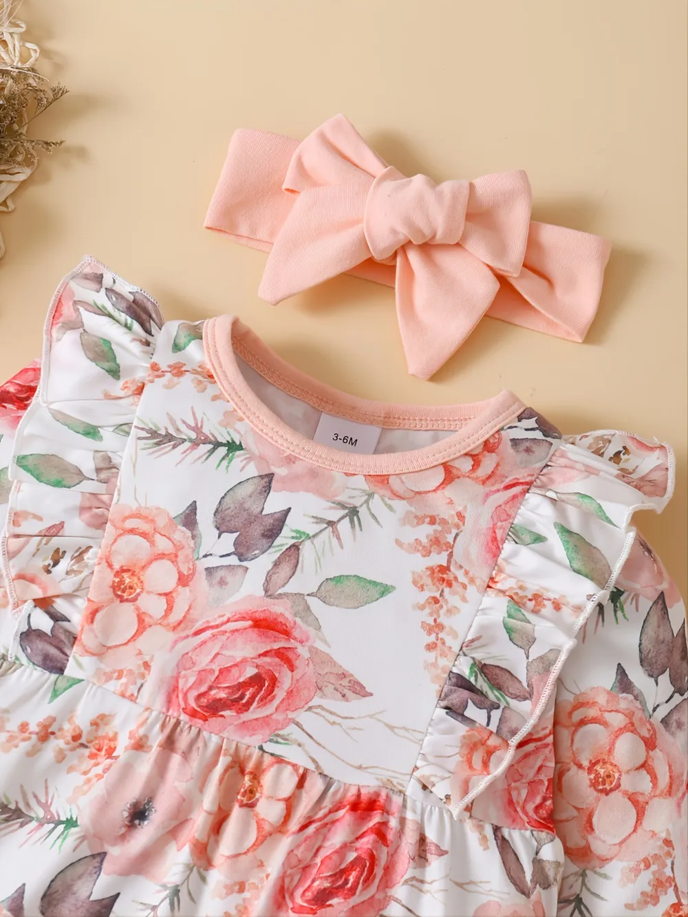 Ruffled Floral Round Neck Jumpsuit with Headband, image 4