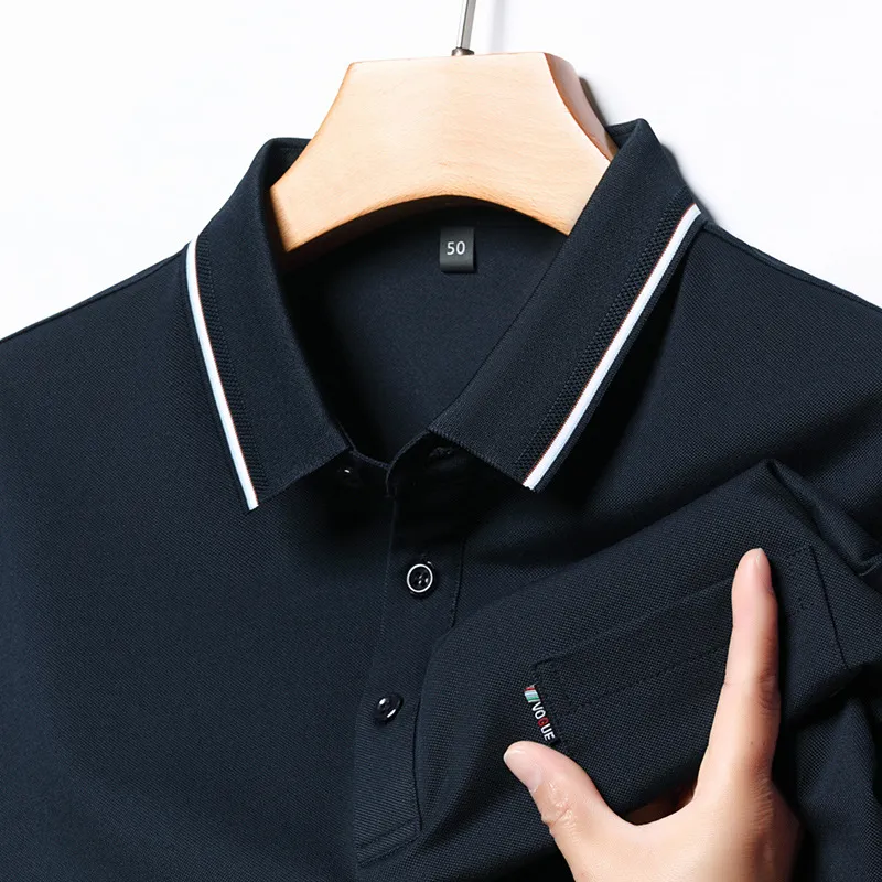 Men's Plus Size Classic Business Casual Striped Collar Polo Shirt, image 8